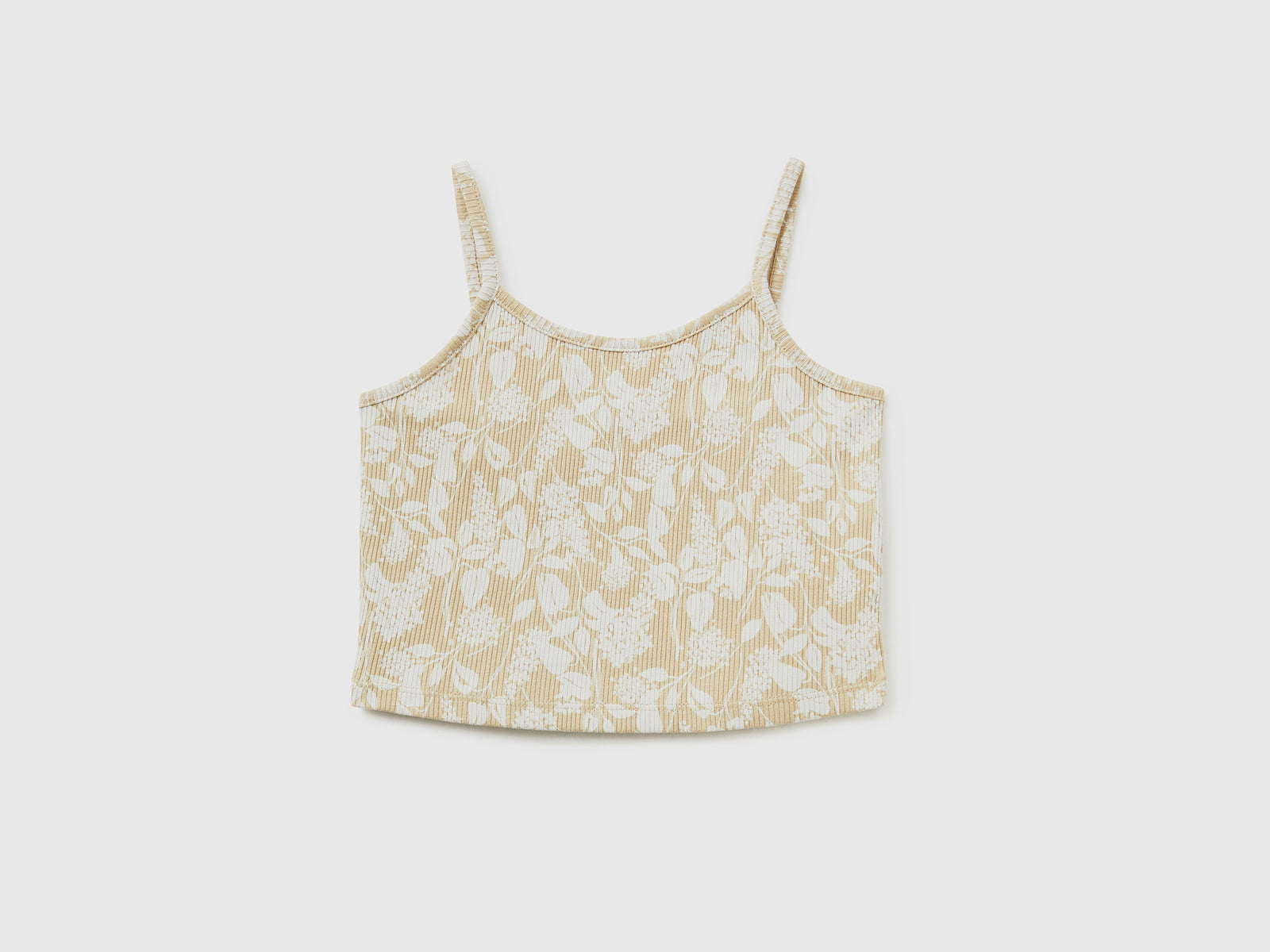Top smanicato a costine di cotone elasticizzato da bambina beige | Benetton Outlet