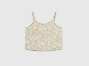 Top smanicato a costine di cotone elasticizzato