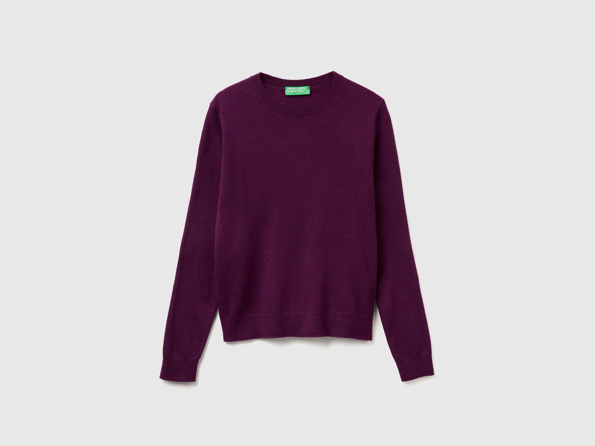 Maglia girocollo viola in lana Merino