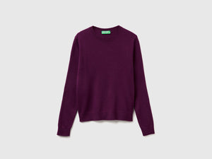 Maglia girocollo viola in lana Merino