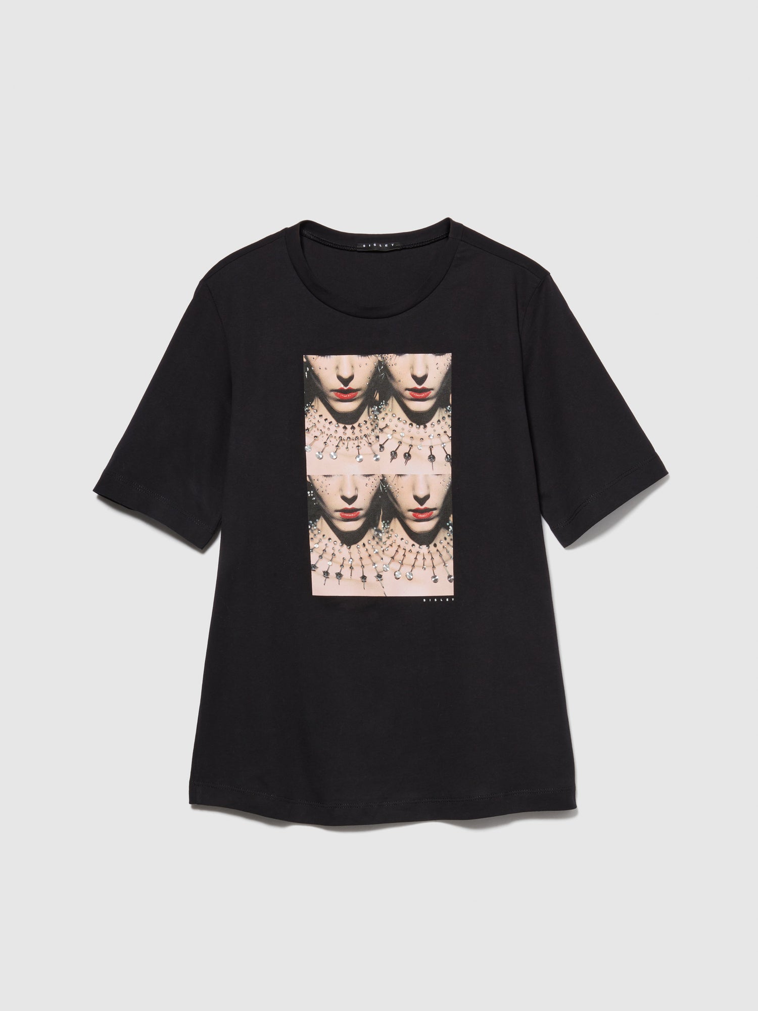 T-shirt con stampa e borchie da donna nero | Sisley Outlet