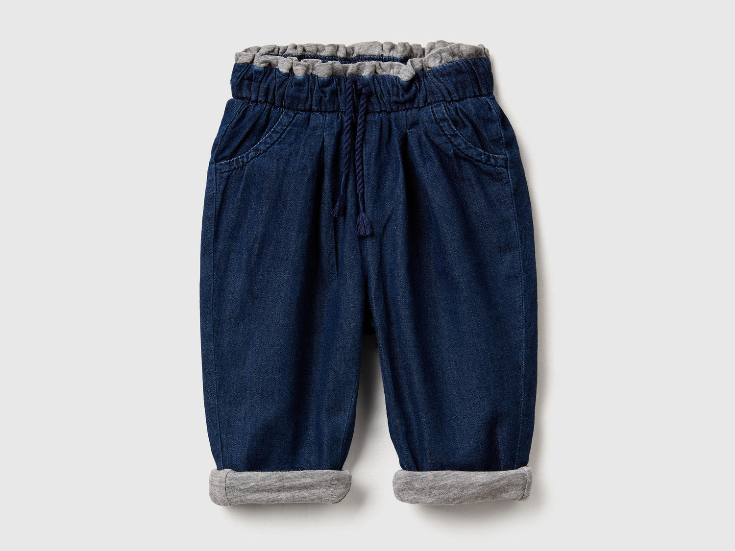 Pantaloni foderati in chambray da neonato azzurro | Benetton Outlet