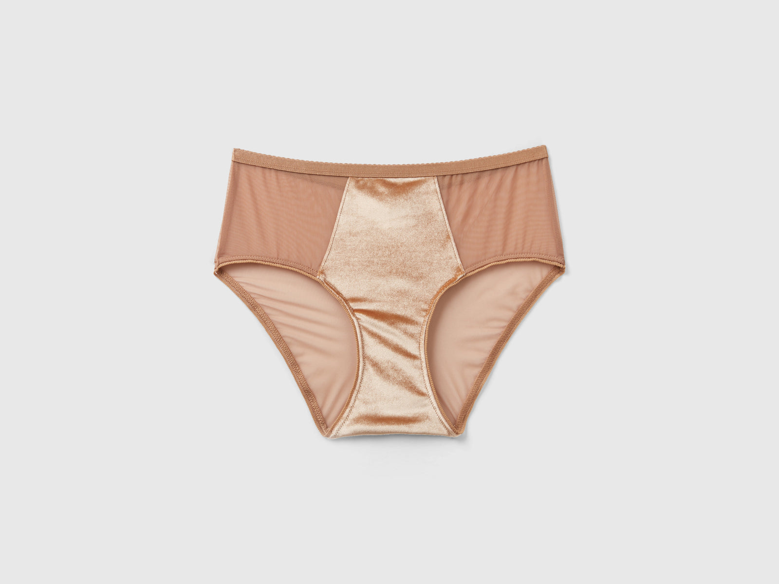 Slip fianco alto in velour da donna cammello | Benetton Outlet