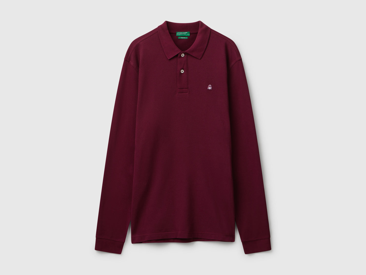Polo a manica lunga in cotone da uomo bordeaux | Benetton Outlet