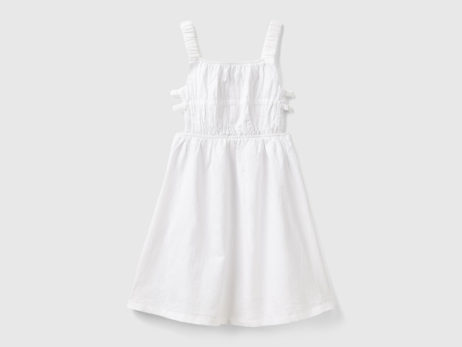 Abito con spalline in misto lino da bambina bianco | Benetton Outlet