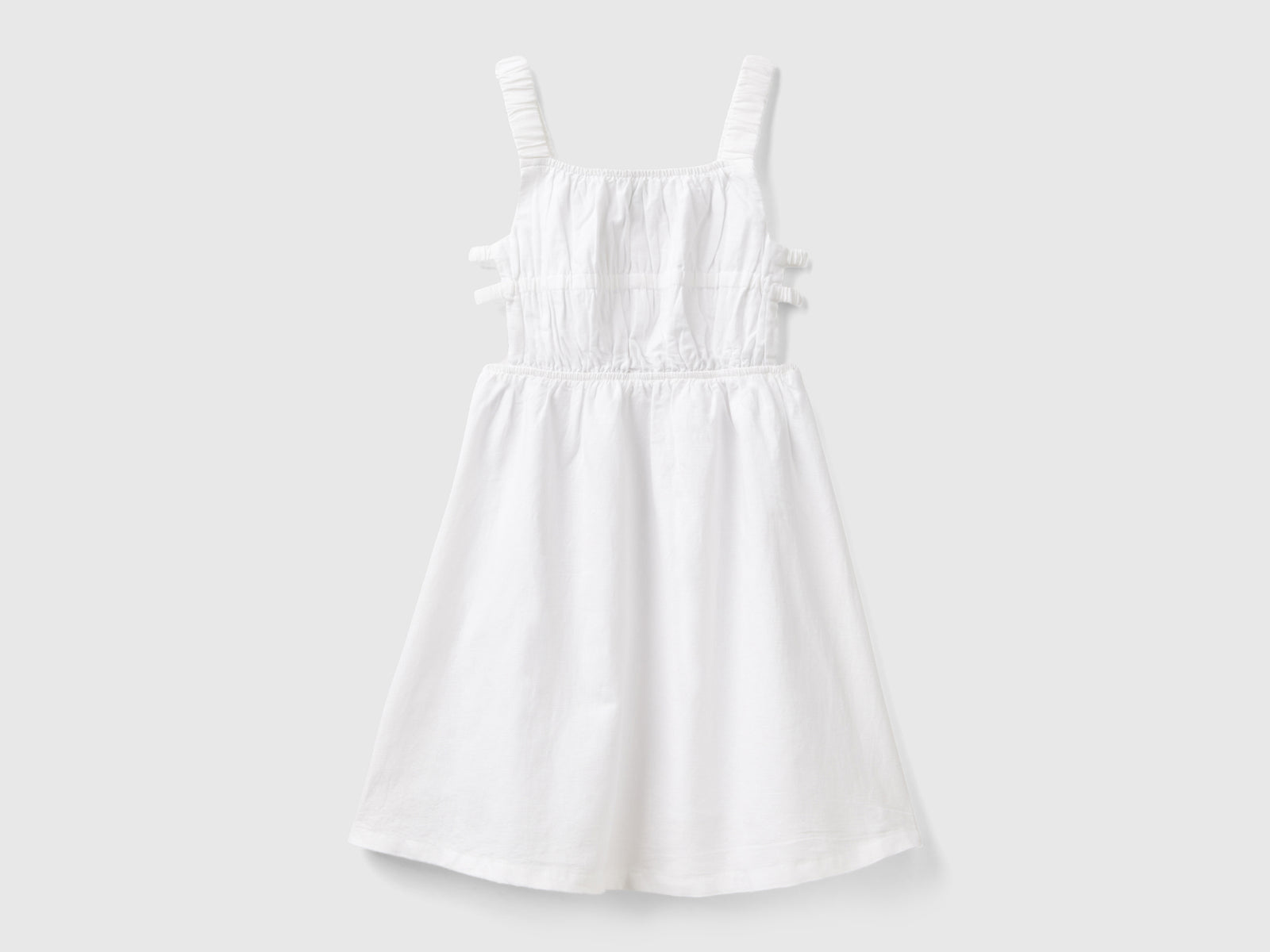 Abito con spalline in misto lino da bambina bianco | Benetton Outlet