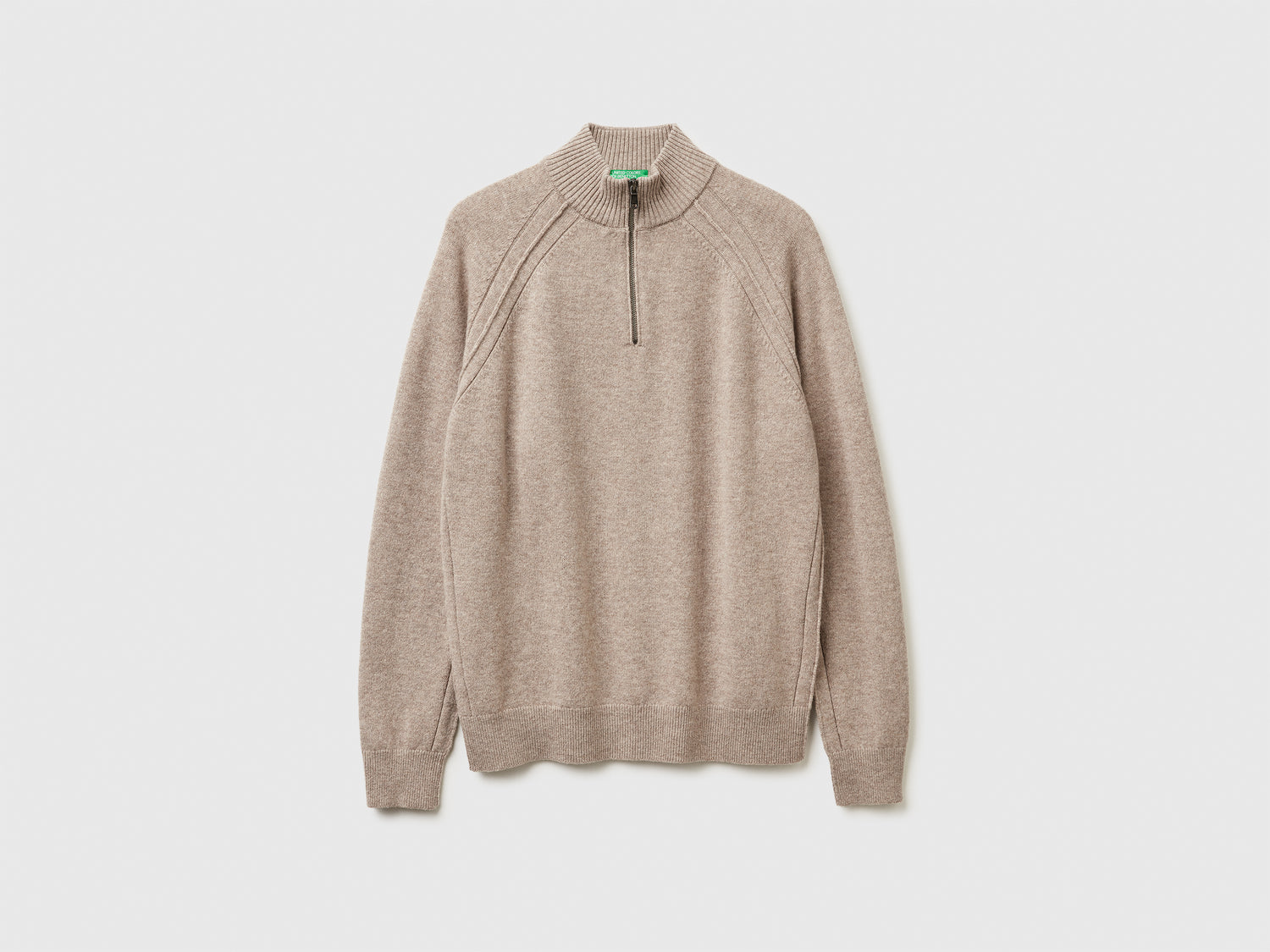 Maglia zippata 100% lana Merino da uomo tortora | Benetton Outlet