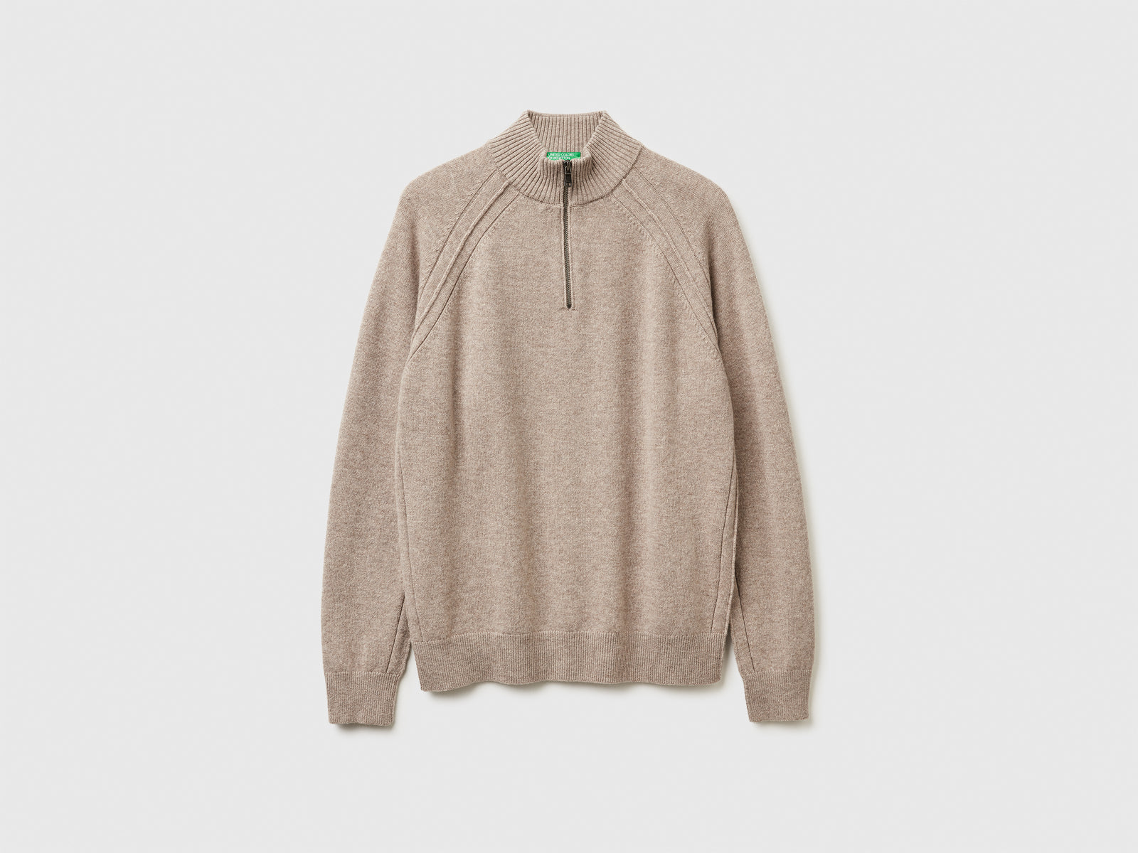 Maglia zippata 100% lana Merino da uomo tortora | Benetton Outlet