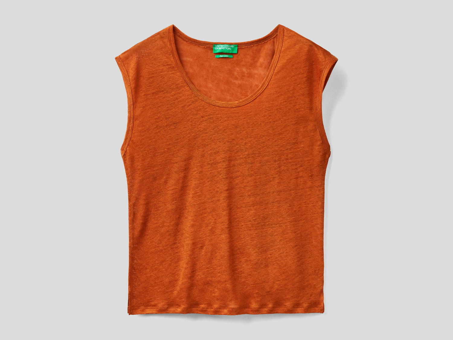 T-shirt in 100% lino a manica corta da donna bruciato | Benetton Outlet