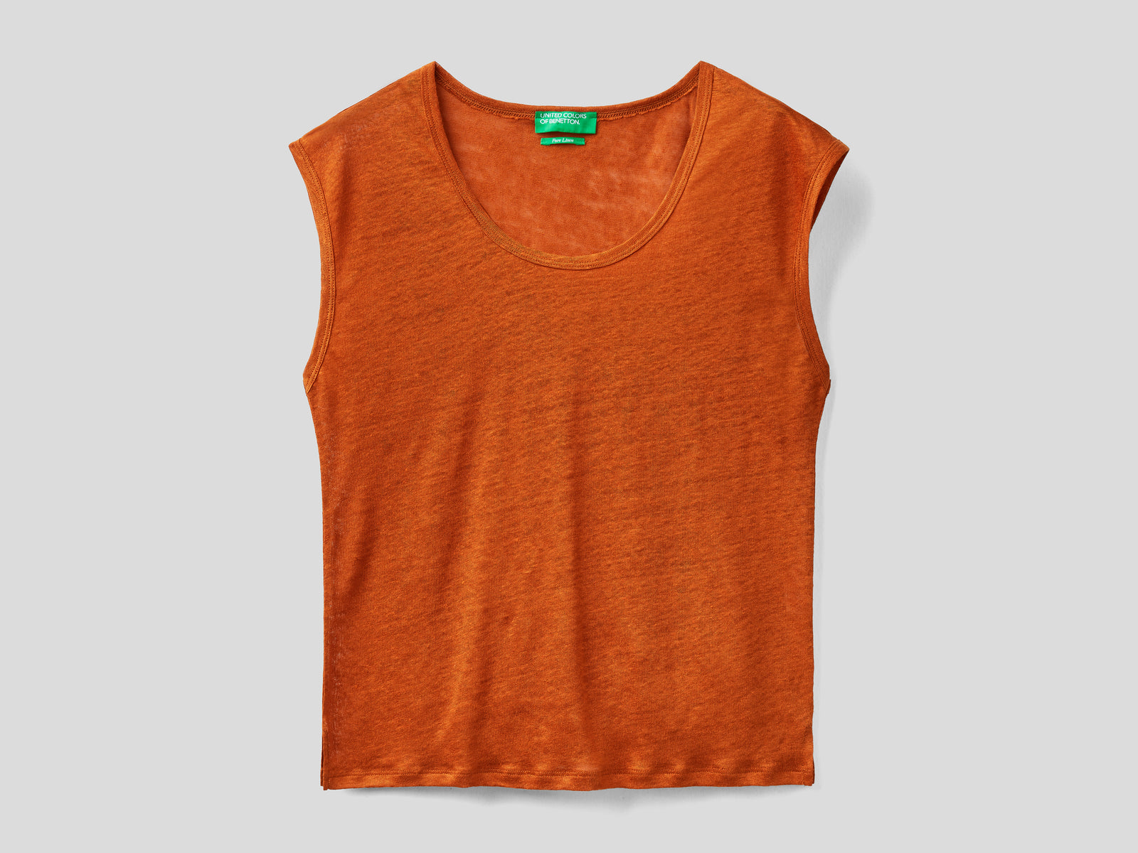 T-shirt in 100% lino a manica corta da donna bruciato | Benetton Outlet