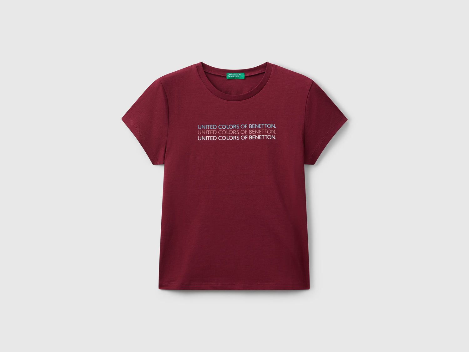 T-shirt con logo glitter da bambina bordeaux | Benetton Outlet
