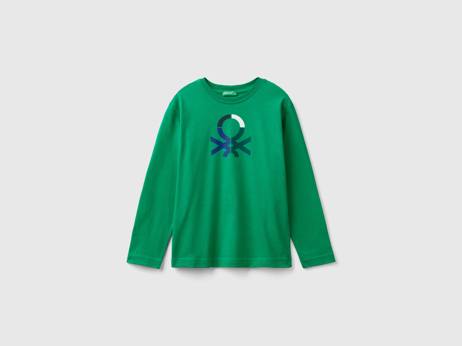 T-shirt manica lunga 100% cotone bio da bambino verde | Benetton Outlet
