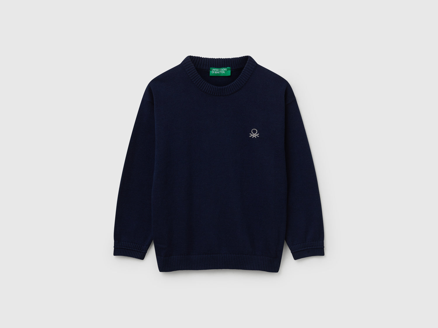 Maglioncino in puro cotone con logo da bimbo blu scuro | Benetton Outlet