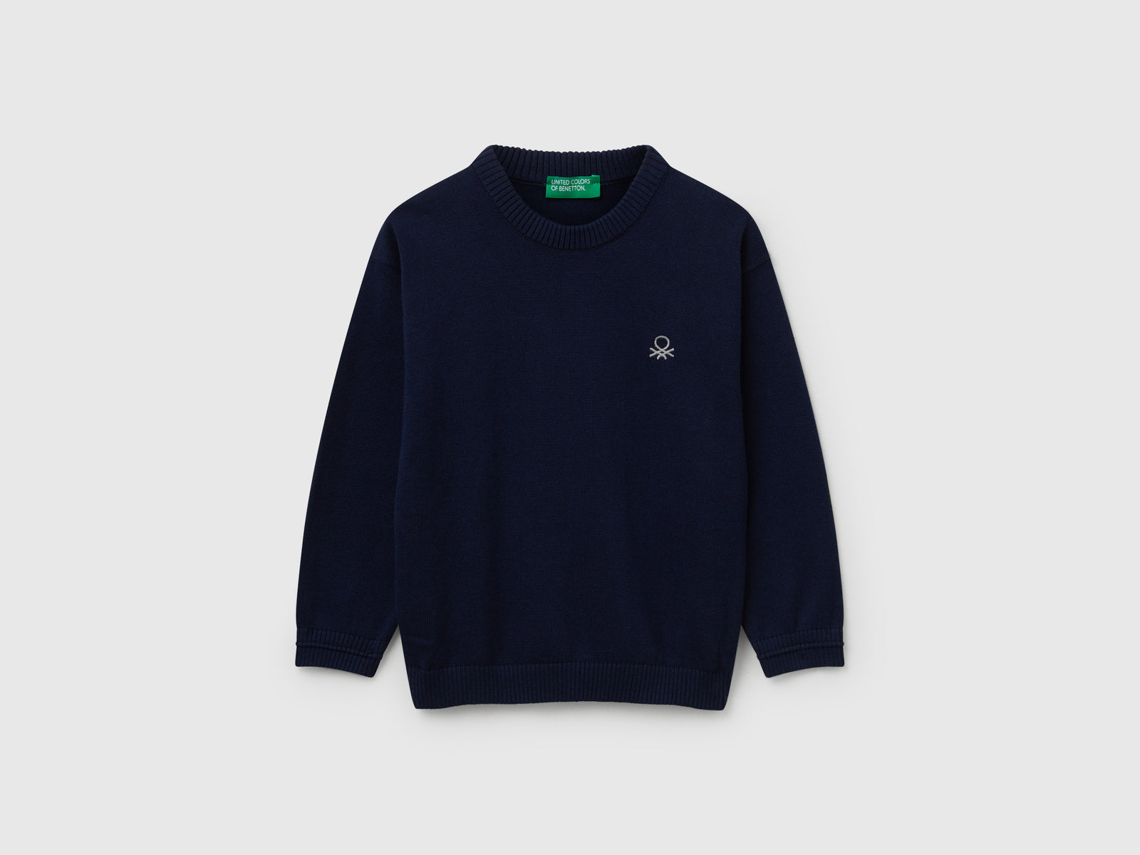 Maglioncino in puro cotone con logo da bimbo blu scuro | Benetton Outlet
