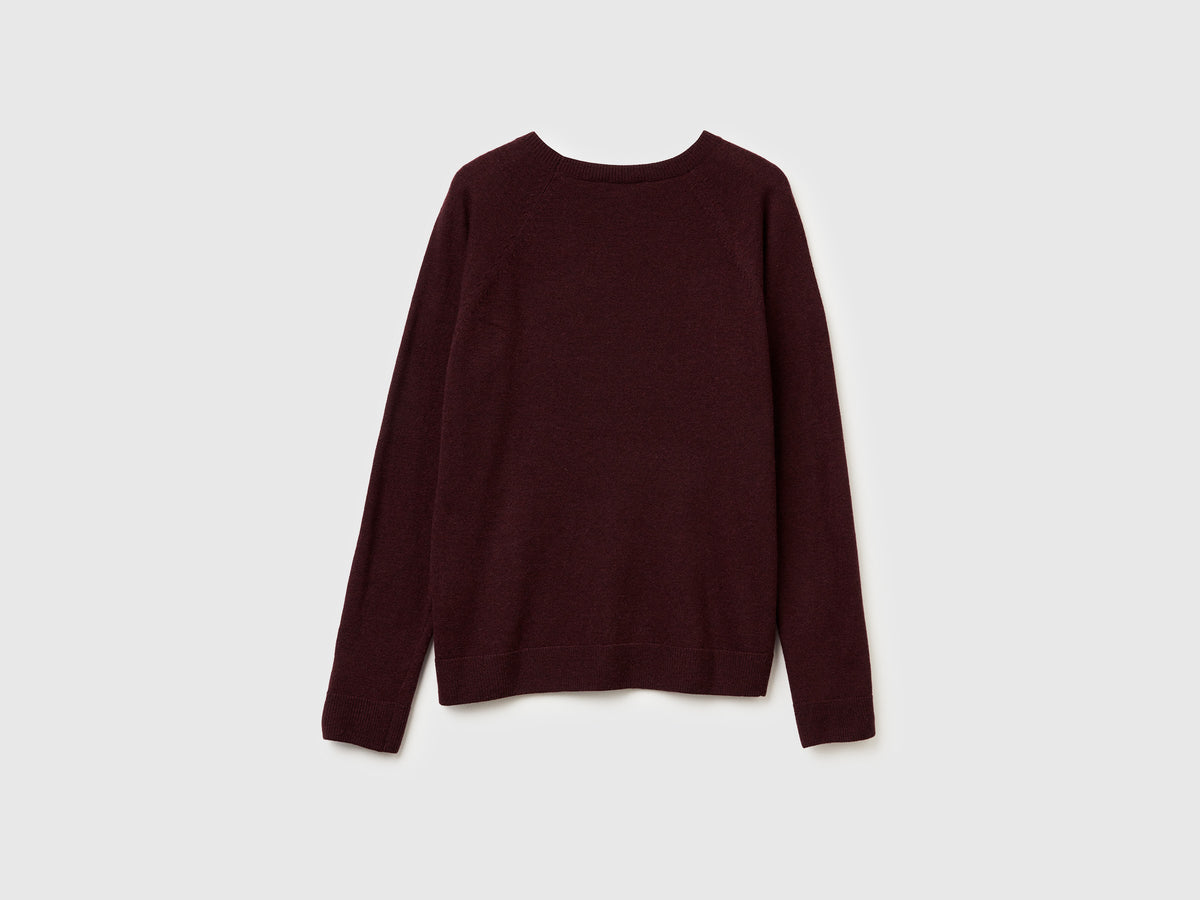 Maglia girocollo marrone in misto lana e cashmere