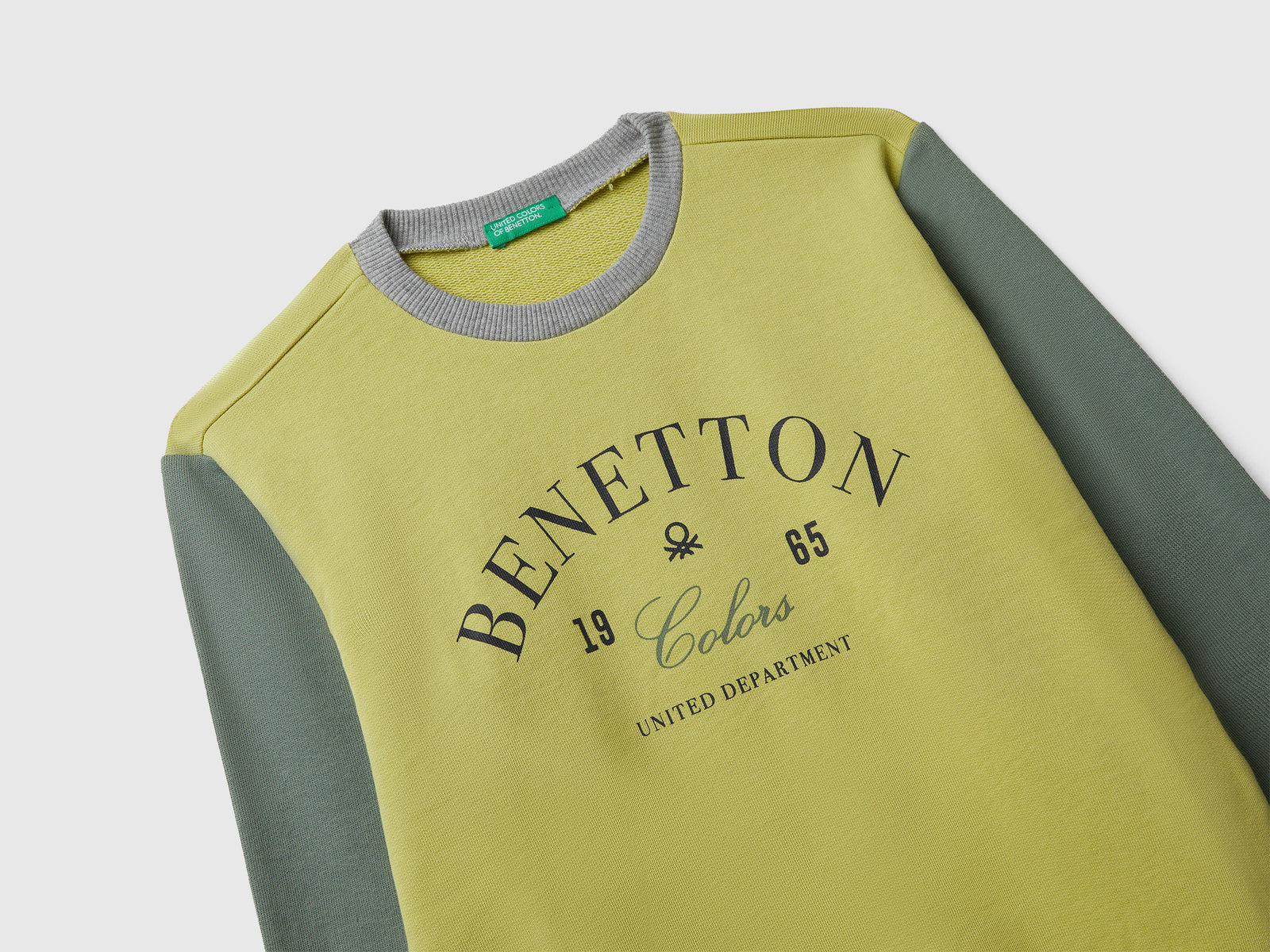 Felpa con logo in cotone da bambino verde oliva 3 | Benetton Outlet