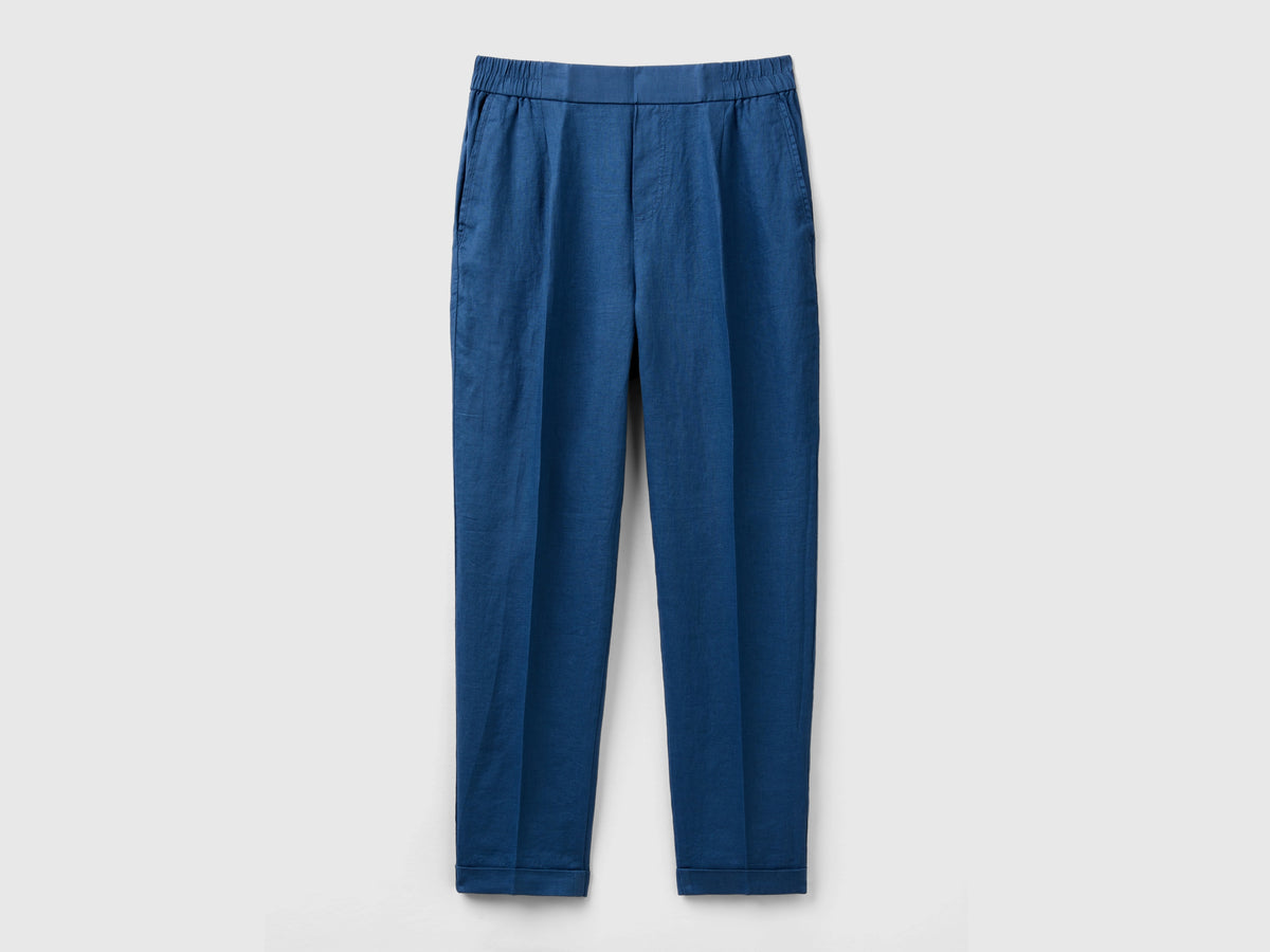 Pantaloni regular fit in puro lino