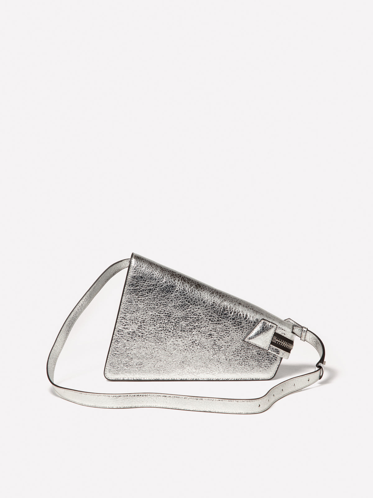 Borsa asimmetrica argentata con tracolla