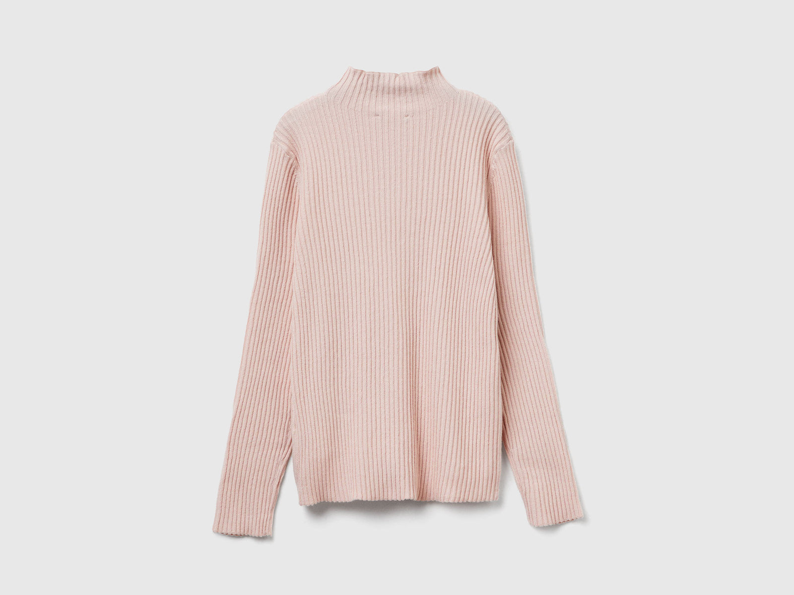 Maglia con collo alto a costine da bambina rosa tenue 2 | Benetton Outlet
