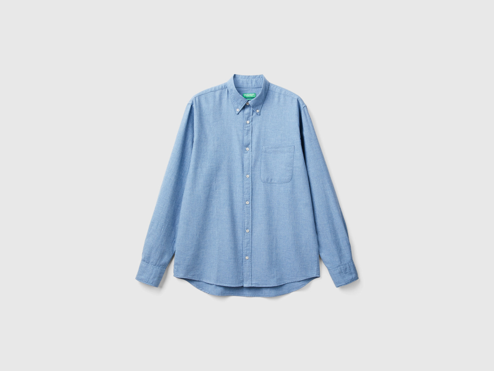 Camisa abotonada de franela da uomo azzurro | Benetton Outlet