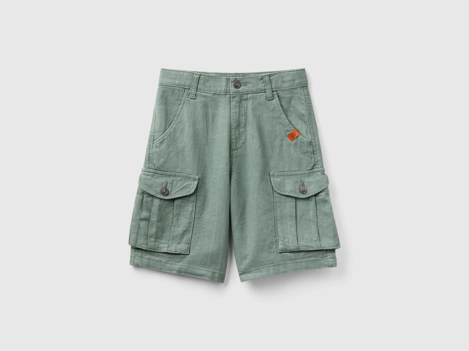 Bermuda cargo in misto lino da bambino verde militare | Benetton Outlet