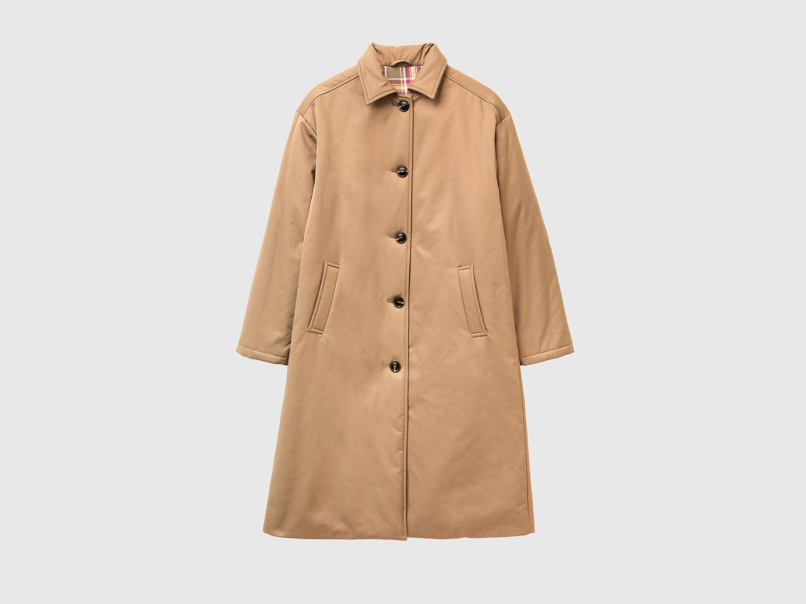 Giacca lunga con leggera imbottitura da donna cammello | Benetton Outlet
