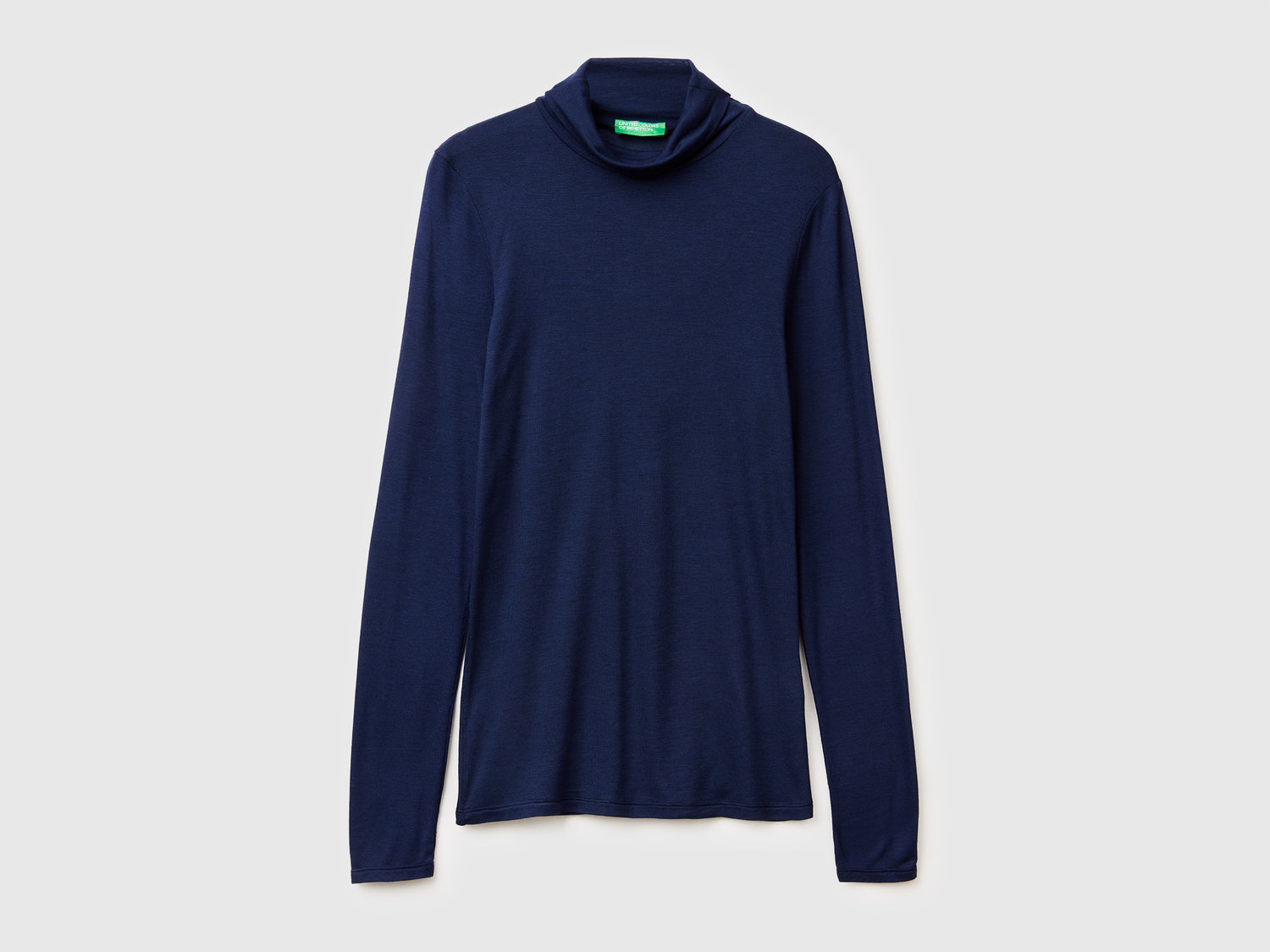T-shirt lupetto in misto viscosa e cashmere da donna blu scuro | Benetton Outlet