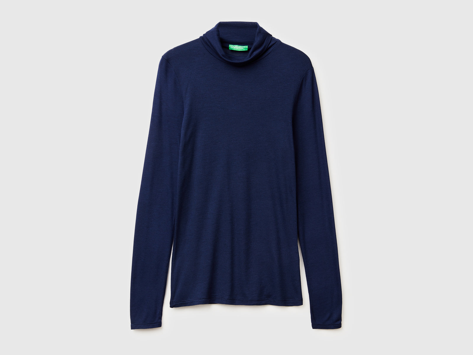 T-shirt lupetto in misto viscosa e cashmere da donna blu scuro | Benetton Outlet