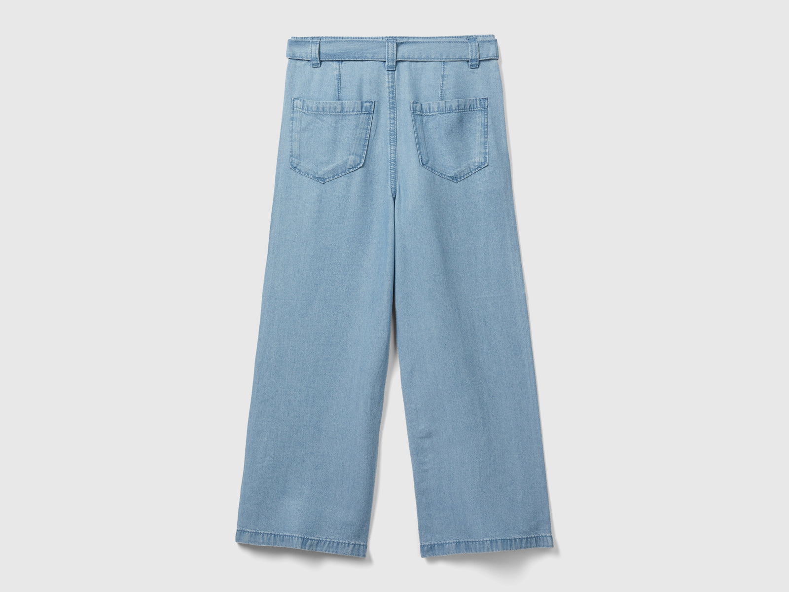 Pantaloni wide fit in chambray da bambina celeste 2 | Benetton Outlet