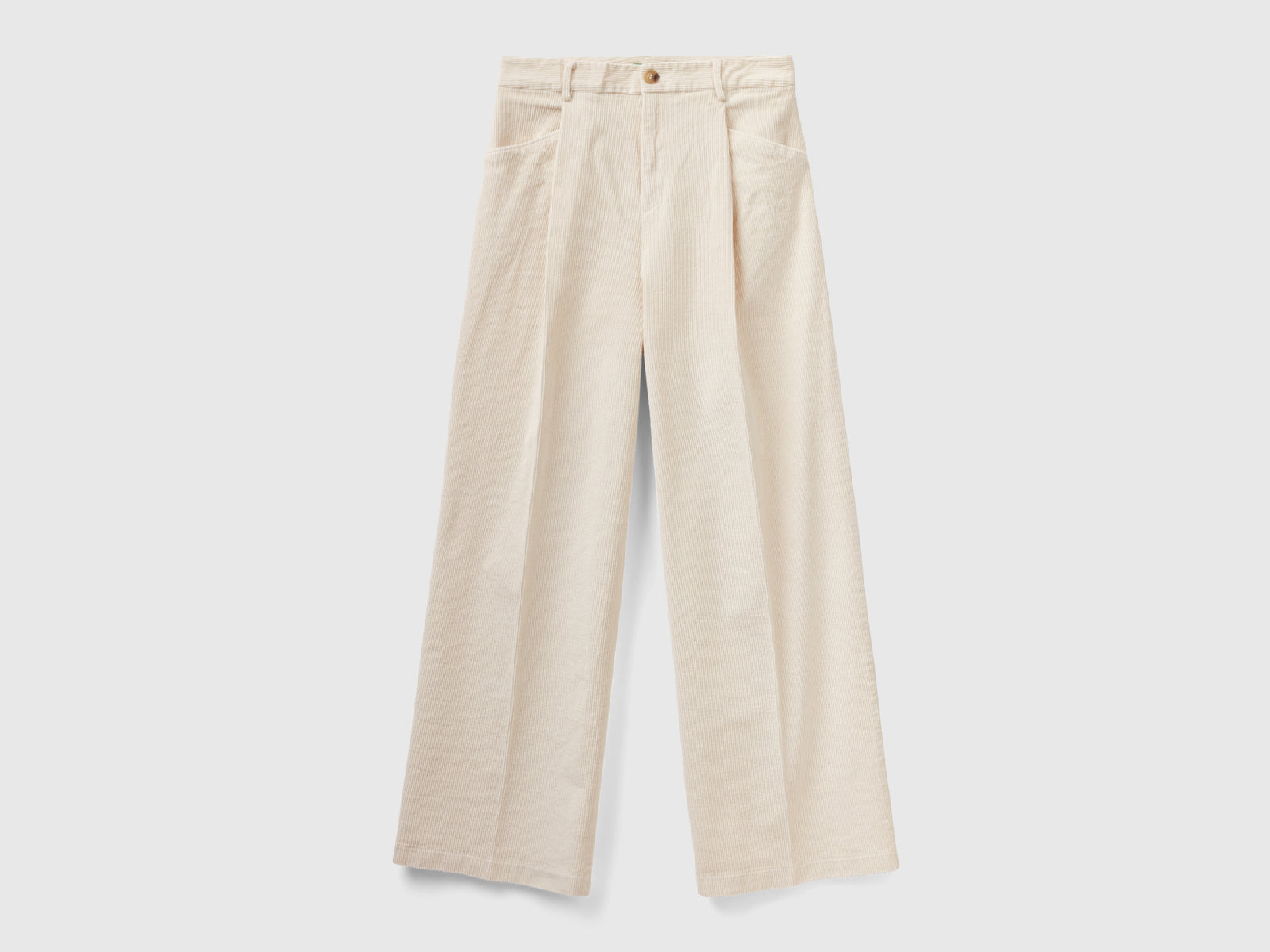 Pantaloni gamba ampia in velluto a coste da donna bianco panna | Benetton Outlet