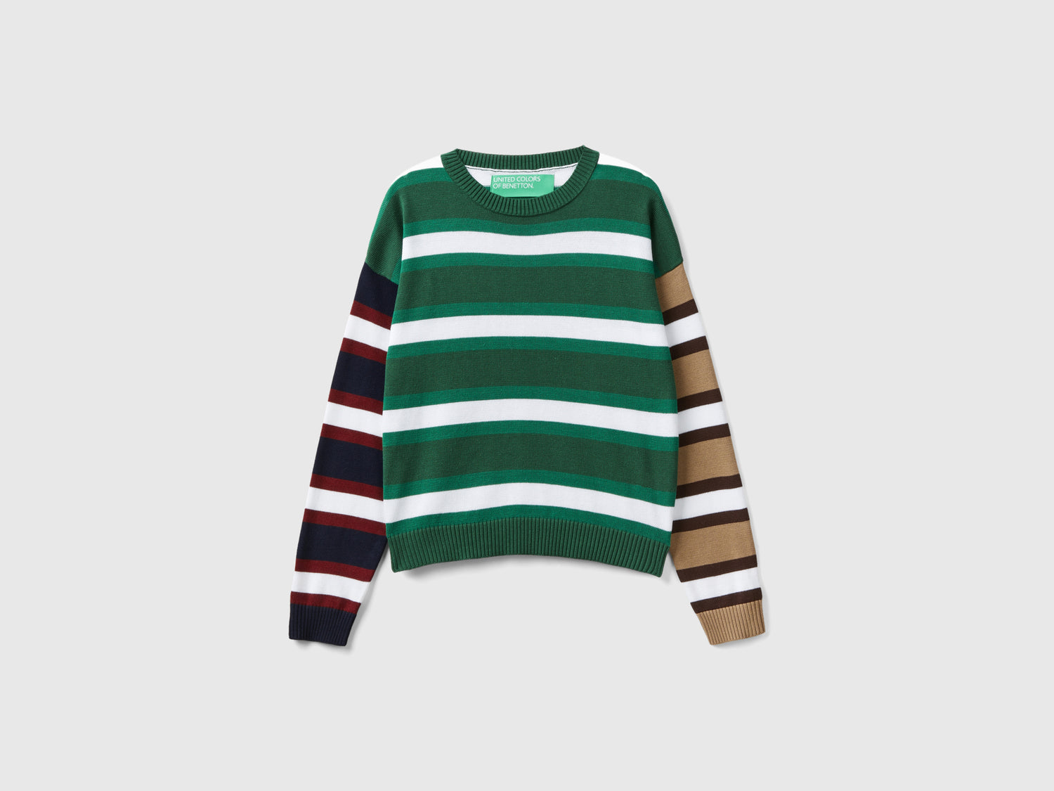 Maglione a righe in puro cotone da donna verde scuro | Benetton Outlet