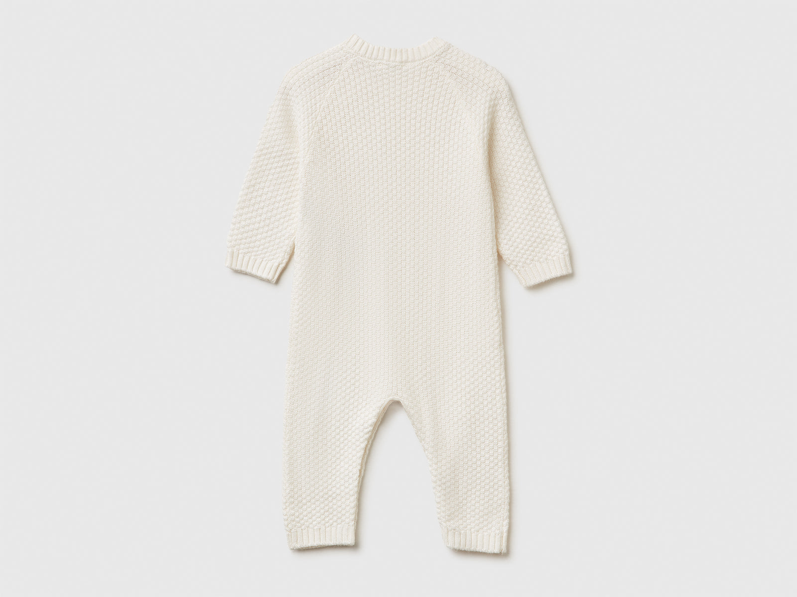 Tuta girocollo in maglia da neonato bianco panna 2 | Benetton Outlet