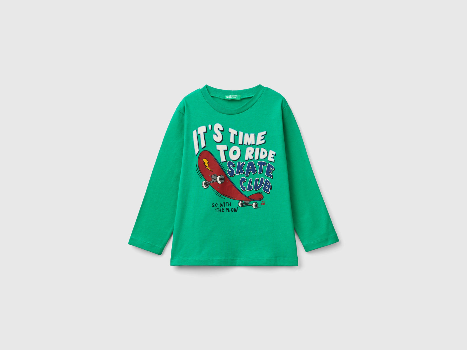 Maglietta regular fit con stampa da bimbo verde | Benetton Outlet