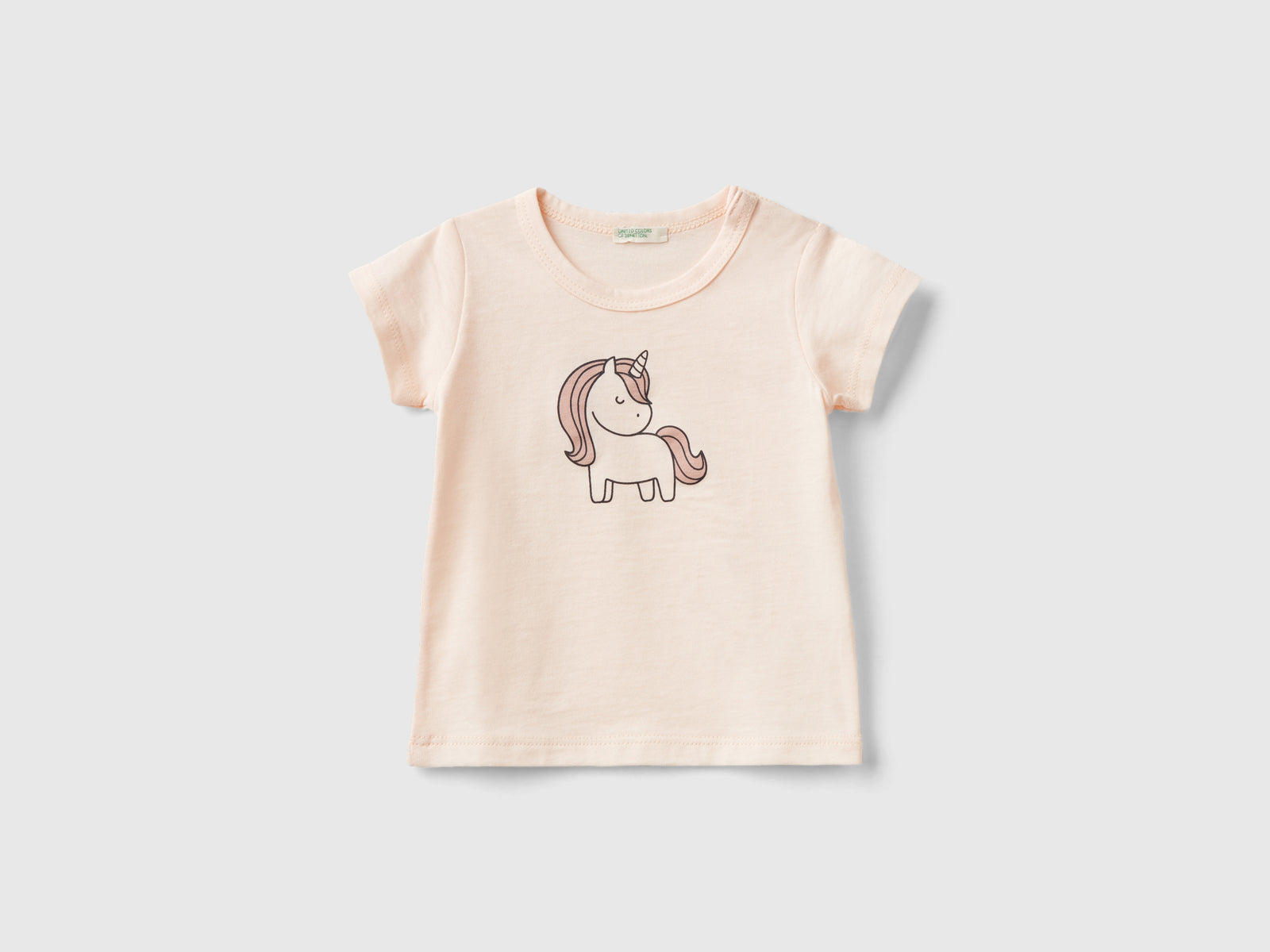 T-shirt manica corta in cotone bio da neonato pesca | Benetton Outlet