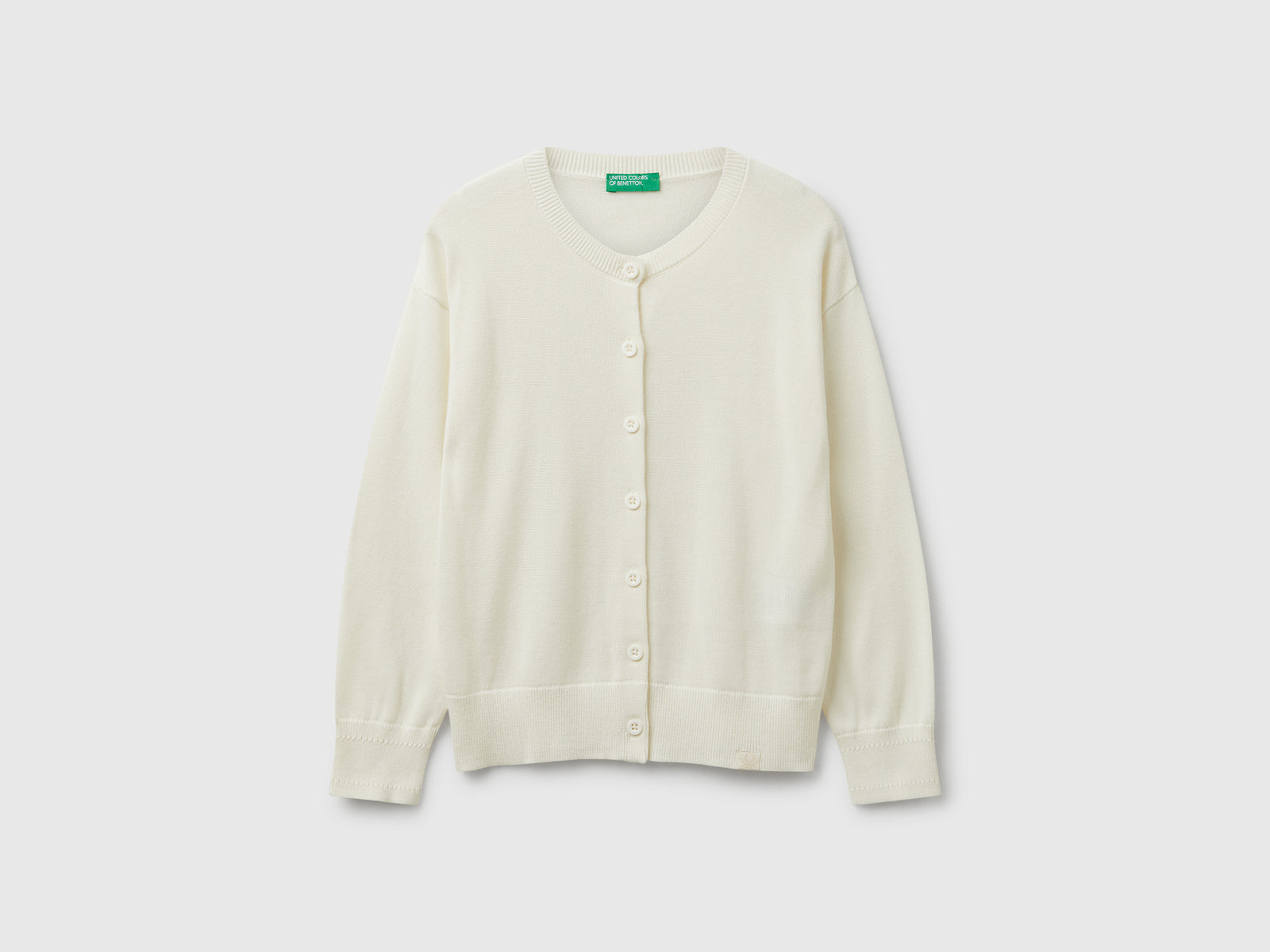 Cardigan girocollo in puro cotone da bambina bianco panna | Benetton Outlet