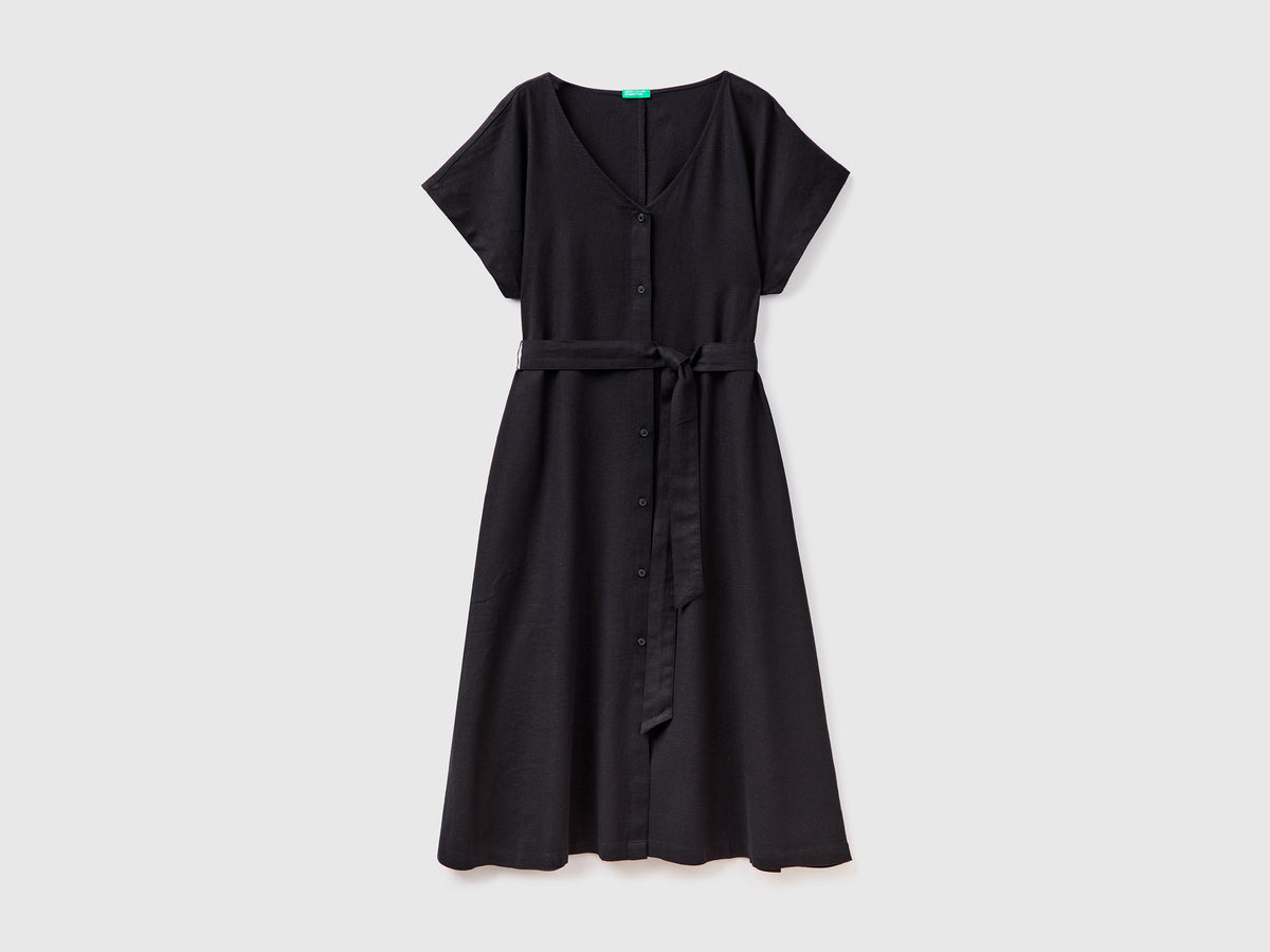Vestito midi copricostume modello chemisier in lino misto viscosa