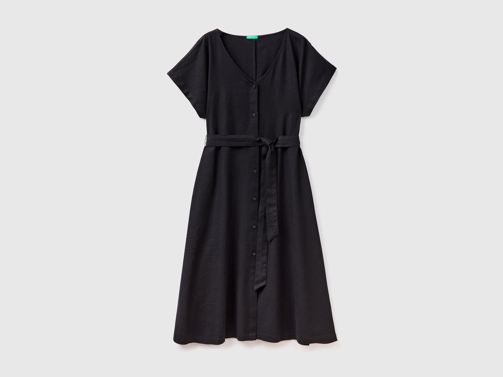 Vestito midi copricostume modello chemisier in lino misto viscosa da donna nero | Benetton Outlet