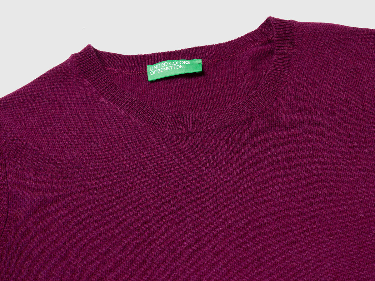 Maglia manica corta viola in pura lana Merino