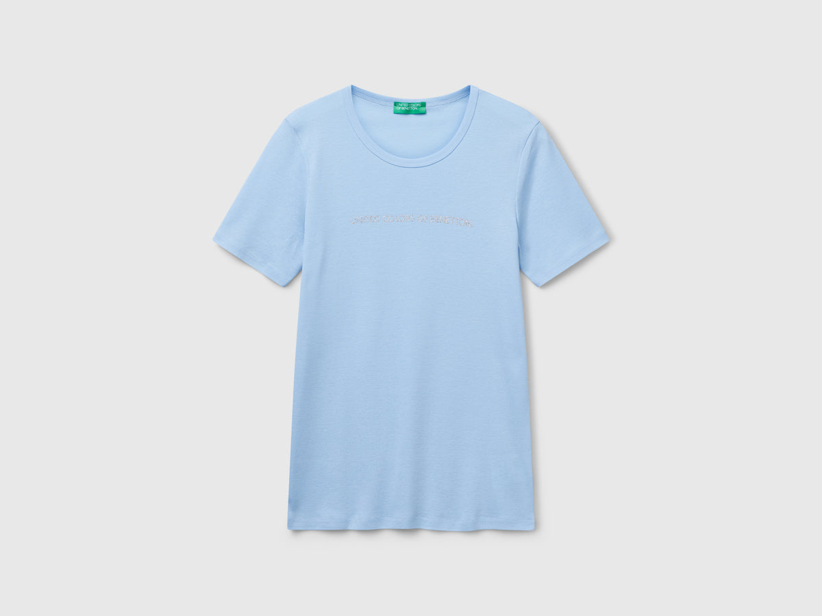 T-shirt 100% cotone con stampa logo glitter