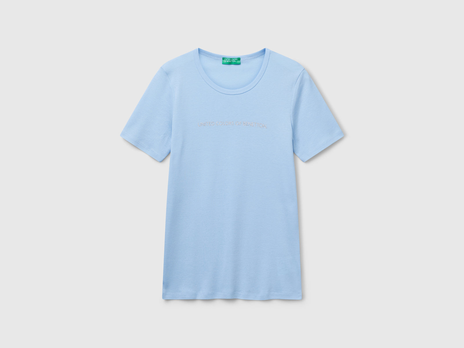 T-shirt 100% cotone con stampa logo glitter da donna azzurro | Benetton Outlet