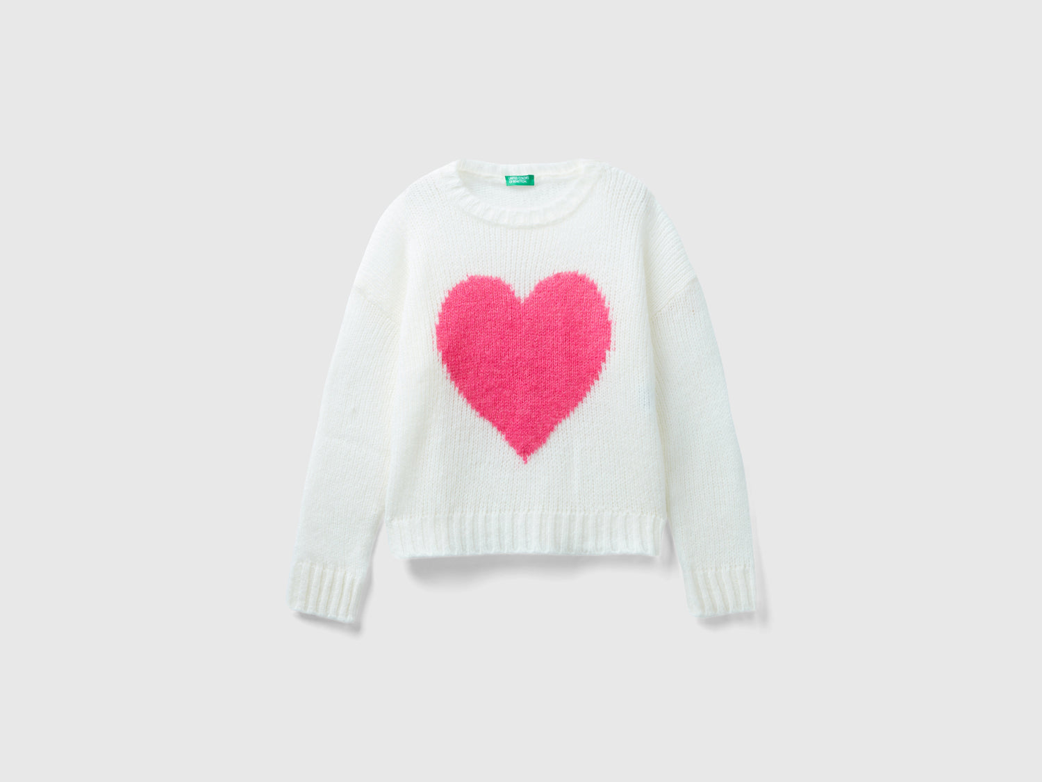 Maglione con intarsio cuore da bambina bianco | Benetton Outlet