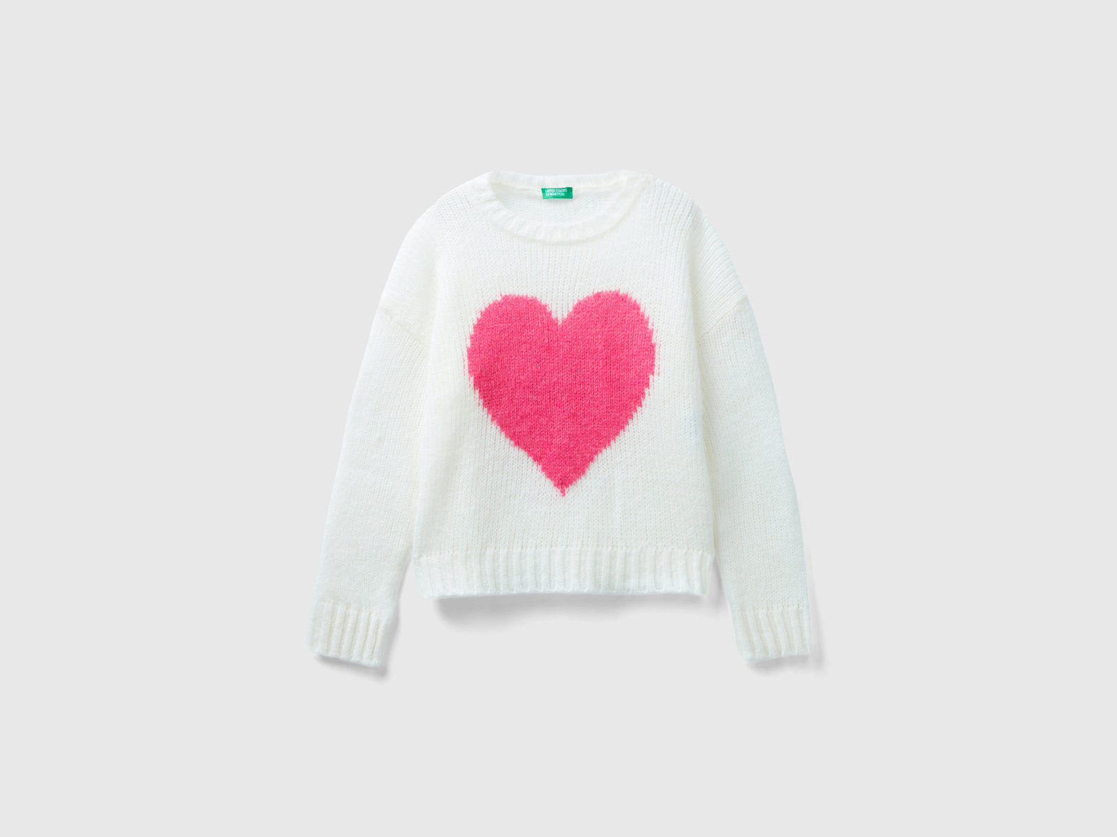 Maglione con intarsio cuore da bambina bianco | Benetton Outlet