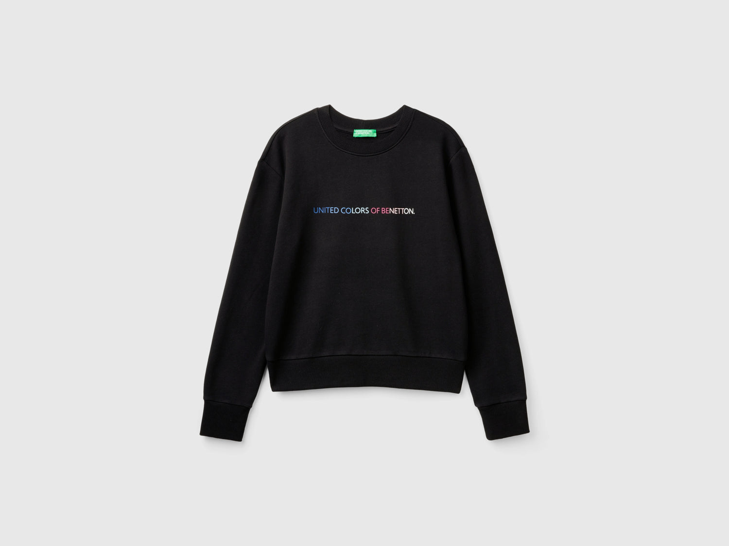 Felpa 100% cotone con stampa logo da donna nero | Benetton Outlet