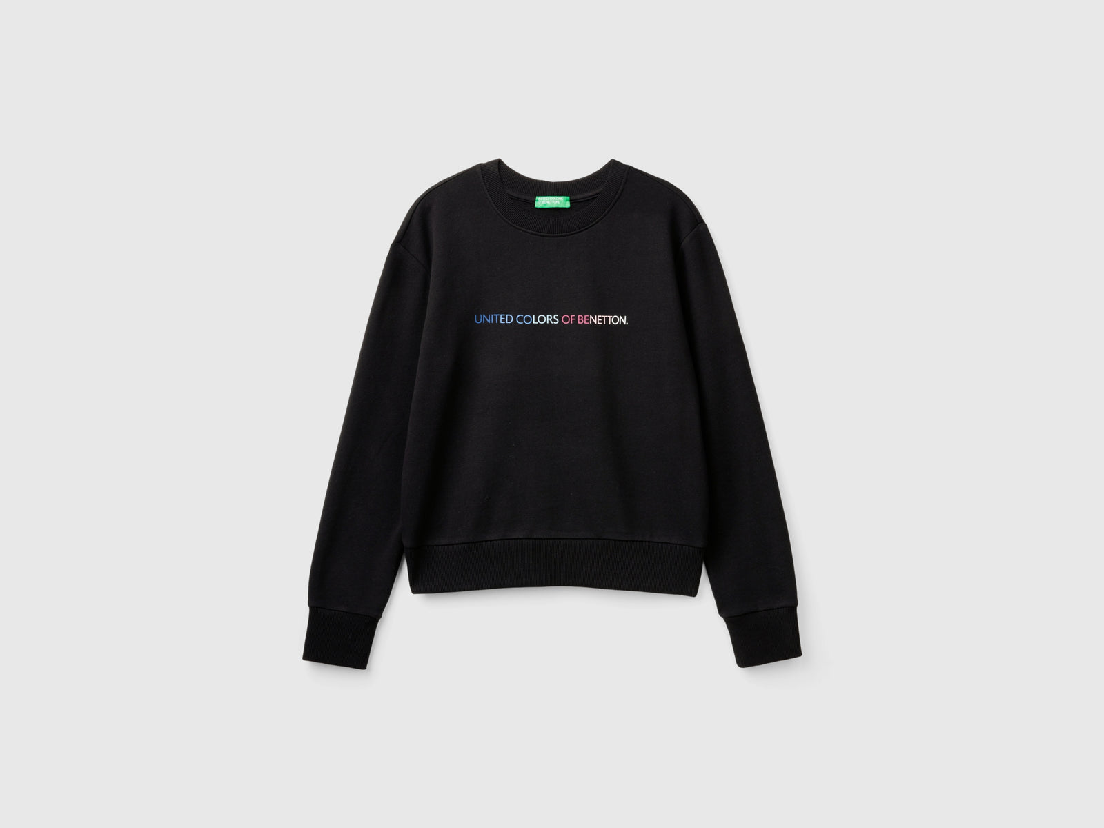 Felpa 100% cotone con stampa logo da donna nero | Benetton Outlet