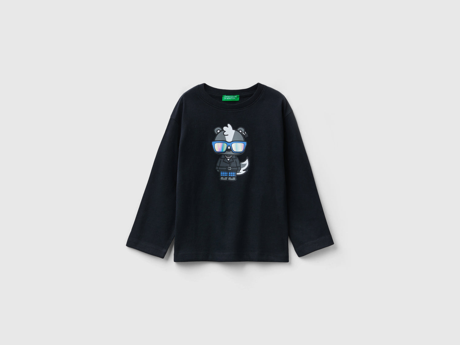 Maglietta con stampa in cotone a fibra lunga da bimbo nero | Benetton Outlet