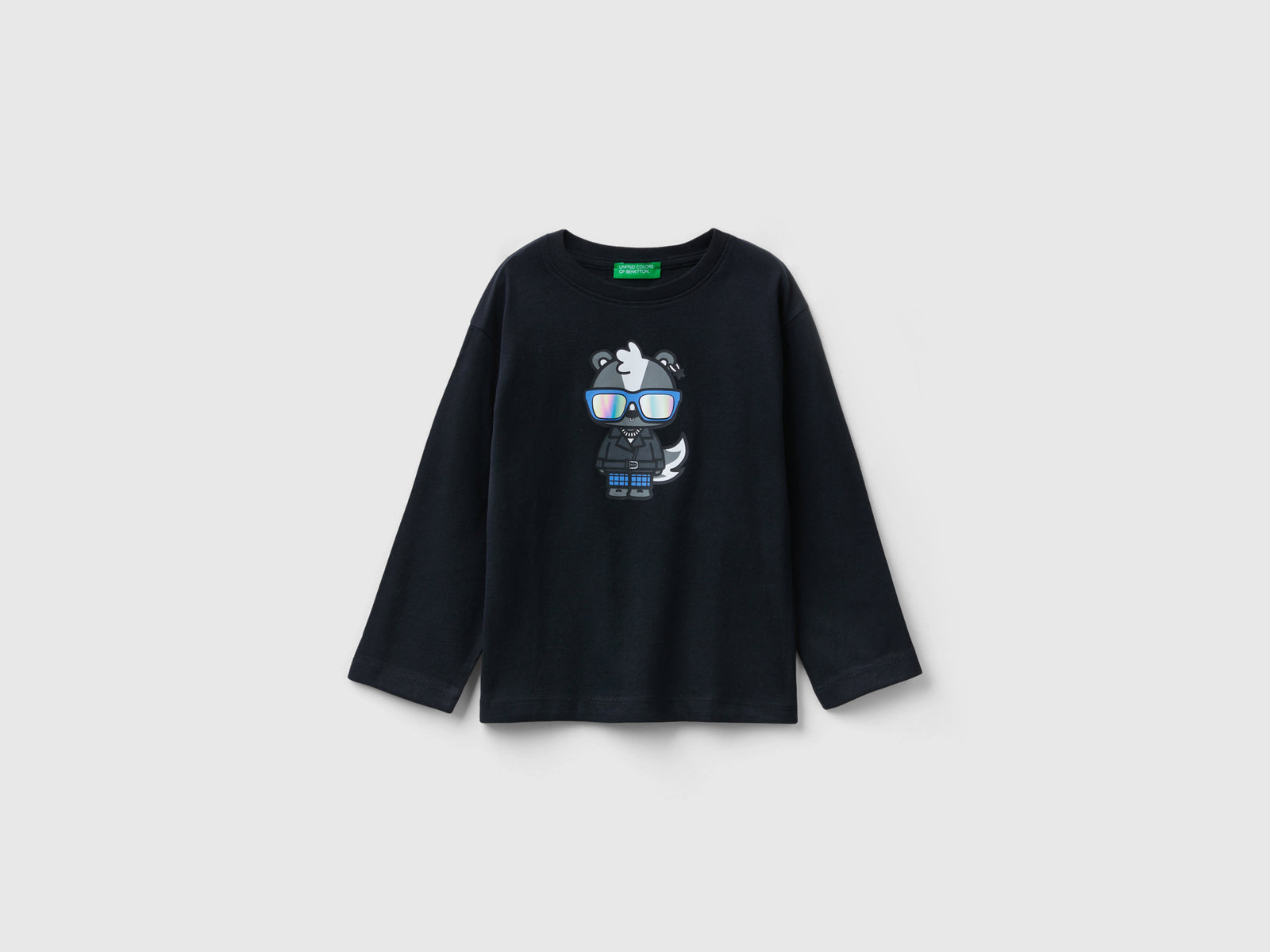 Maglietta con stampa in cotone a fibra lunga da bimbo nero | Benetton Outlet