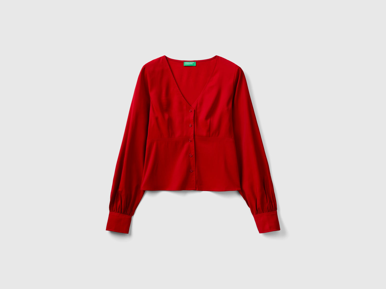 Camicia fluida con scollo a V da donna rosso | Benetton Outlet