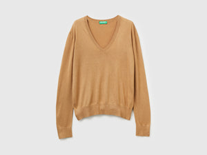 Maglia con scollo a V in misto seta