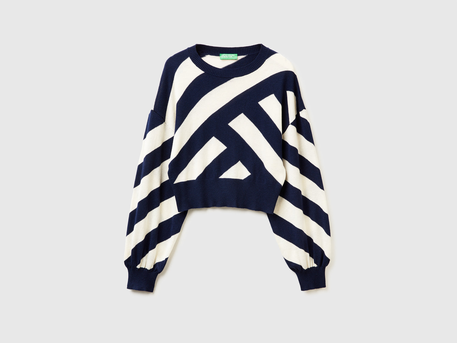 Maglia cropped a righe regimental da donna blu scuro | Benetton Outlet