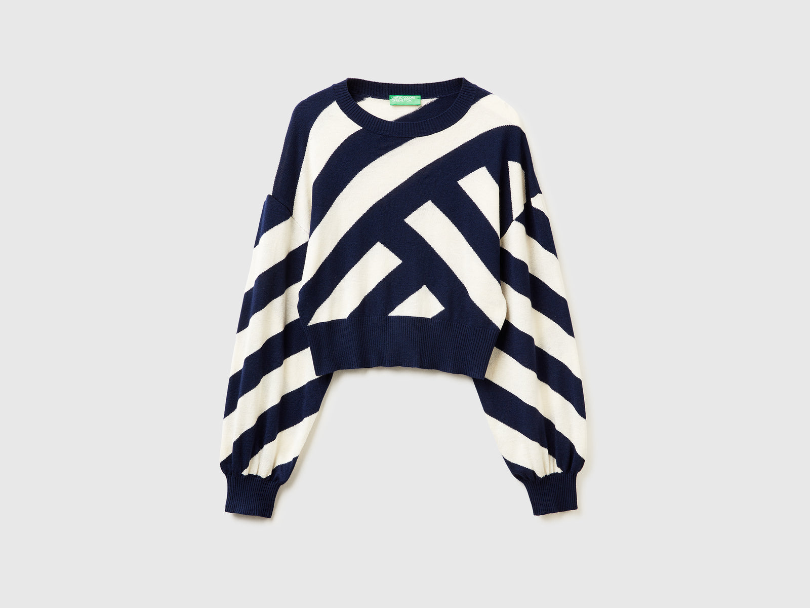 Maglia cropped a righe regimental da donna blu scuro | Benetton Outlet